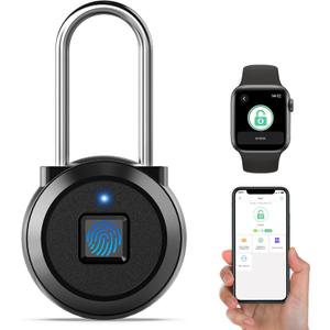 Fingerprint Padlock eLinkSmart Long Padlock with 45MM Shackle Phone App Bluetooth Weatherproof Combination Locker Lock for Gym Locker Locker Backpack Suitcase Luggage Black