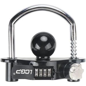 LCGP Black Trailer Hitch Lock with Combination Lock, Fits 1-7/8,2 and 2-5/16 Inch Couplers,Adjustable Storage Security, Heavy-Duty Steel