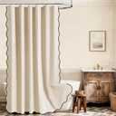 Beige Scalloped Long Shower Curtain with Black Border - Heavy Duty Polyester Shower Curtains for Bathroom, Waterproof & Washable, 72x78 Inches with 12 Hooks
