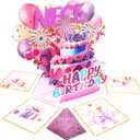 2 x 3D Pop Up Birthday Card Gifts for Niece, Explosion Box Greeting Card with Cake, Balloons & Gifts, Funny Niece Birthday Card (AS 202)
