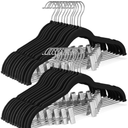 HOUSE DAY Velvet Skirt Hangers 24 Pack, Black Velvet Pant Hangers with Adjustable Clips, Space Saving Slim Shorts Hanger, Heavy Duty Non Slip Clip Hanger for Pants, Skirts, Shorts