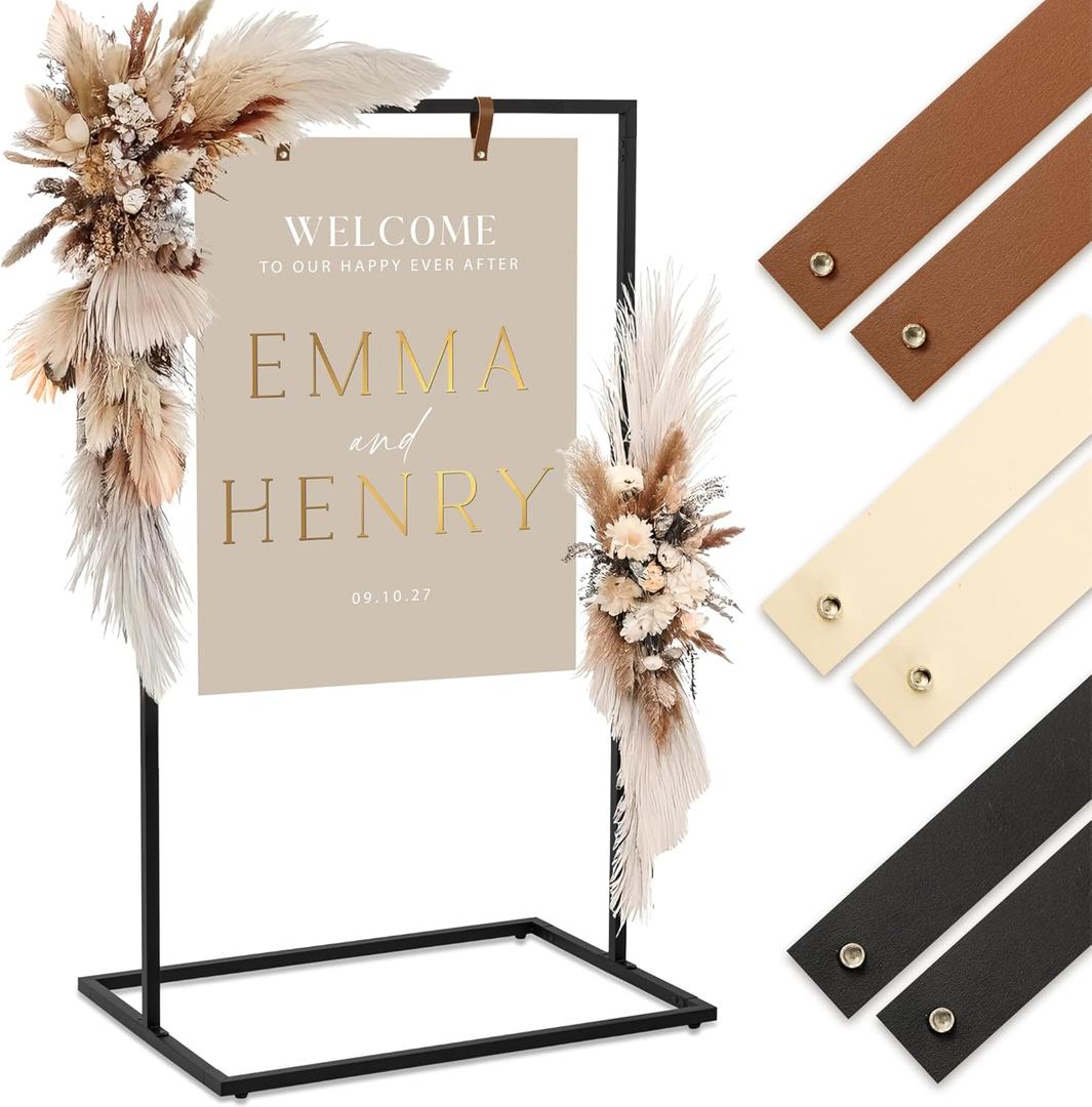 Elegant Wedding Welcome Sign Stand  Sturdy Welcome to Our Wedding Sign Holder for Seating Charts & Event Decor - A Beautiful Black Metal Easel to Welcome Guests & Celebrate Your Love