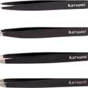 2 x Katsumi Pinnacle 4-Piece Tweezers Set  Precision Stainless Steel Tweezers for Eyebrows, Facial Hair, Ingrown Hair, Splinters, Hair removal Tweezer for Men & Women, Professional Tweezer Kit (Black)