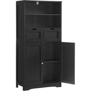 Iwell Tall Storage Cabinet, Black Storage Cabinet & Adjustable Shelves, Bathroom Cabinet for Living Room, Dining Room, Entryway, Black