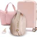 4-Piece Lightweight Luggage Sets for Women, Hardshell Spinner Suitcase with TSA Lock, Expandable Duffel Bag, Luggage Strap, and Leather TagPink, 20inch)