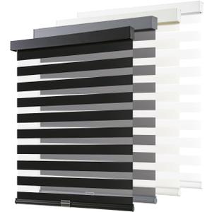 AOSKY Cordless Zebra Blinds for Windows Pull Down Roller Window Shades Dual Layer Light Filtering Privacy for Day and Night, Free-Stop Door Shades for Home Easy to Install (34" W X 72" H, Black)