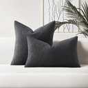 HAUSSY Pack of 2 Pillow Covers 18x18 Inch, Boucle Decorative Throw Pillows Soft Boho Neutral Cushion Covers Home Decor Modern Pillow Cases for Couch Living Room Sofa Bed, Dark Grey (Covers Only)