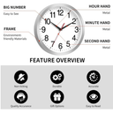 Rohioue Wall Clock Modern 10 Inch Battery Operated Silent Non Ticking Analog Clock Decorative for Bedroom Kitchen Bathroom Office Home Living Room (Silver)