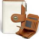 Beige Small Wallet Women RFID Blocking Bifold, Credit Card Holder, Zipper Coin Pocket, PU Leather, Compact, Travel, 4 ID Window, 14 Card Slots, Cash Purse, Ladies Woman Female Girls