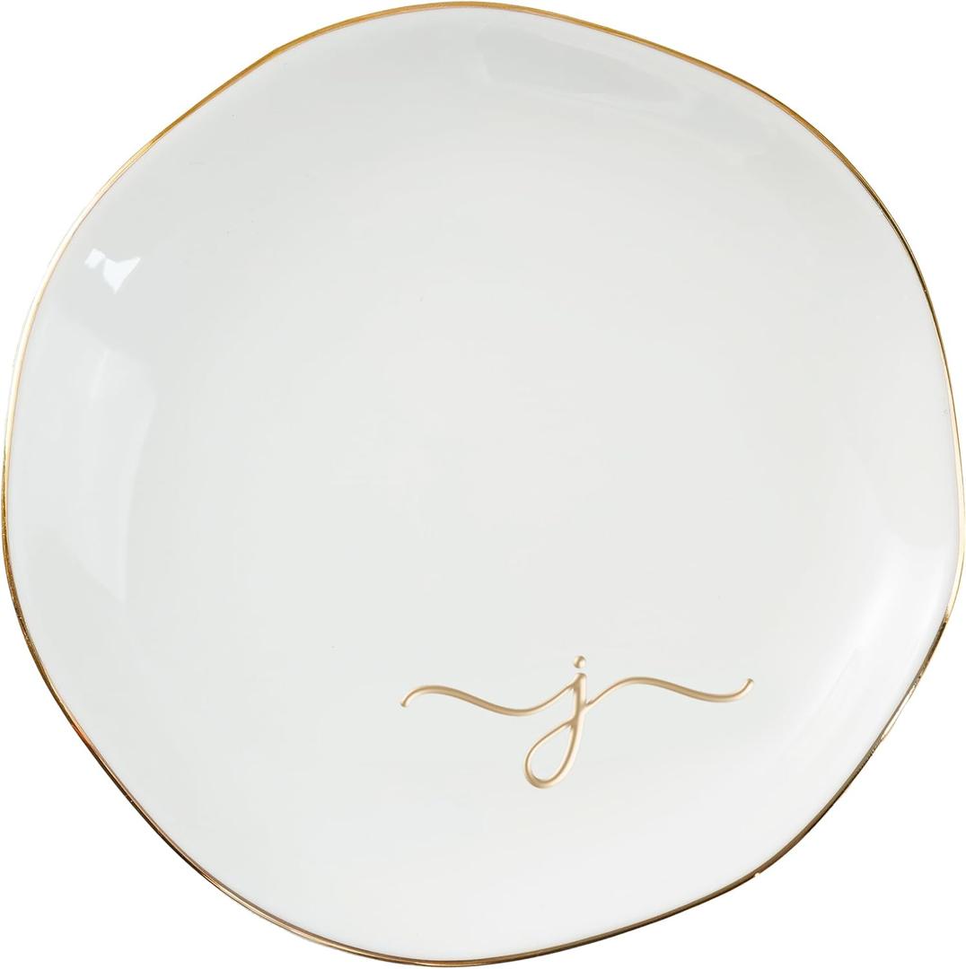 InnoBeta Ceramic Jewelry Tray, Decorative Trinket Dish for Rings Earrings Necklaces Bracelet Watch Keys, Birthday for Women, Mother's Day Christmas Gift for Women, 4.75", White Surface Gold H