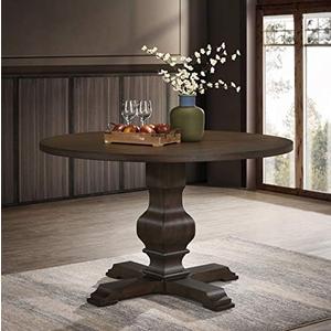 Roundhill Furniture Havre Pedestal Base Round Dining Table, Burnish Oak