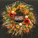 24 Inch Fall Wreaths for Front Door Outside- Pinkpuii Artificial Autumn Wreath with Sunflowers,Pumpkins & Hello Sign Lifelike Silk Thanksgiving Harvest Wreath- Indoor Outdoor Farmhouse Home Decor