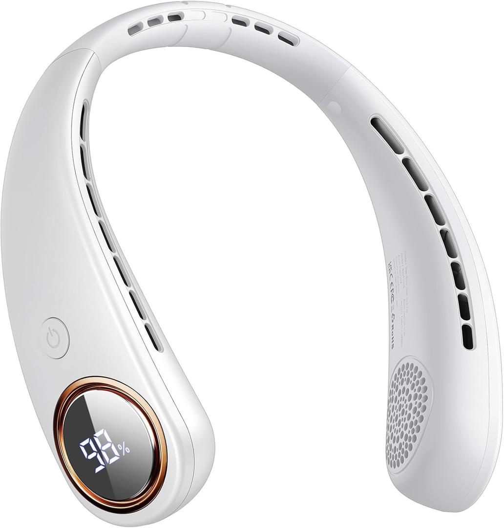 Neck Fan - Bladeless Portable Neck Fans, with LED Display, 4 Speeds, 5000mAh Personal Wearable, USB Rechargeable Cooling Hands Free, Travel Gifts for Men, Women (White)