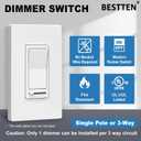 BESTTEN 5 Pack Dimmer Light Switch, Single Pole or 3-Way, Compatible with Dimmable LED, CFL, Incandescent and Halogen Bulb, LED Slide Dimmer Switch, Neutral Wire Not Required, 120VAC, UL Listed, White