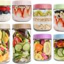 SHOWIN Overnight Oats Containers with Lids, Glass Jars with Lids 8 pcs, Wide Mouth Mason jars for Salad, Yogurt, Snacks, Meal Prep