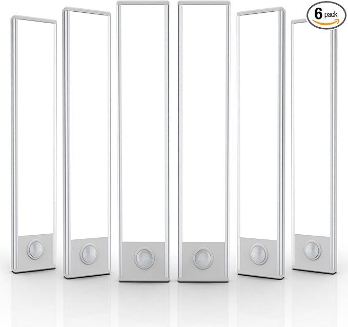 6 Pack Under Cabinet Lighting Wireless, 32 LED Rechargeable Battery Motion Sensor Light Indoor, Stick On Magnetic Closet Lights, Under Counter Lights for Kitchen, Stairs, White 8 in