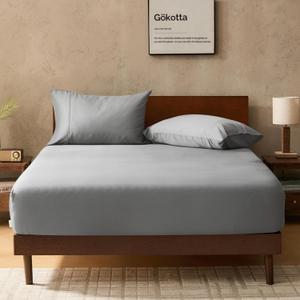 GOKOTTA Bamboo Rayon Sheet Queen Set - Super Soft Cooling with 4 Elastic Corner Straps, Pocket Fitted Sheet, Pillow Cases (Queen - 3 PCS (NO Flat Sheet), 03 Grey)