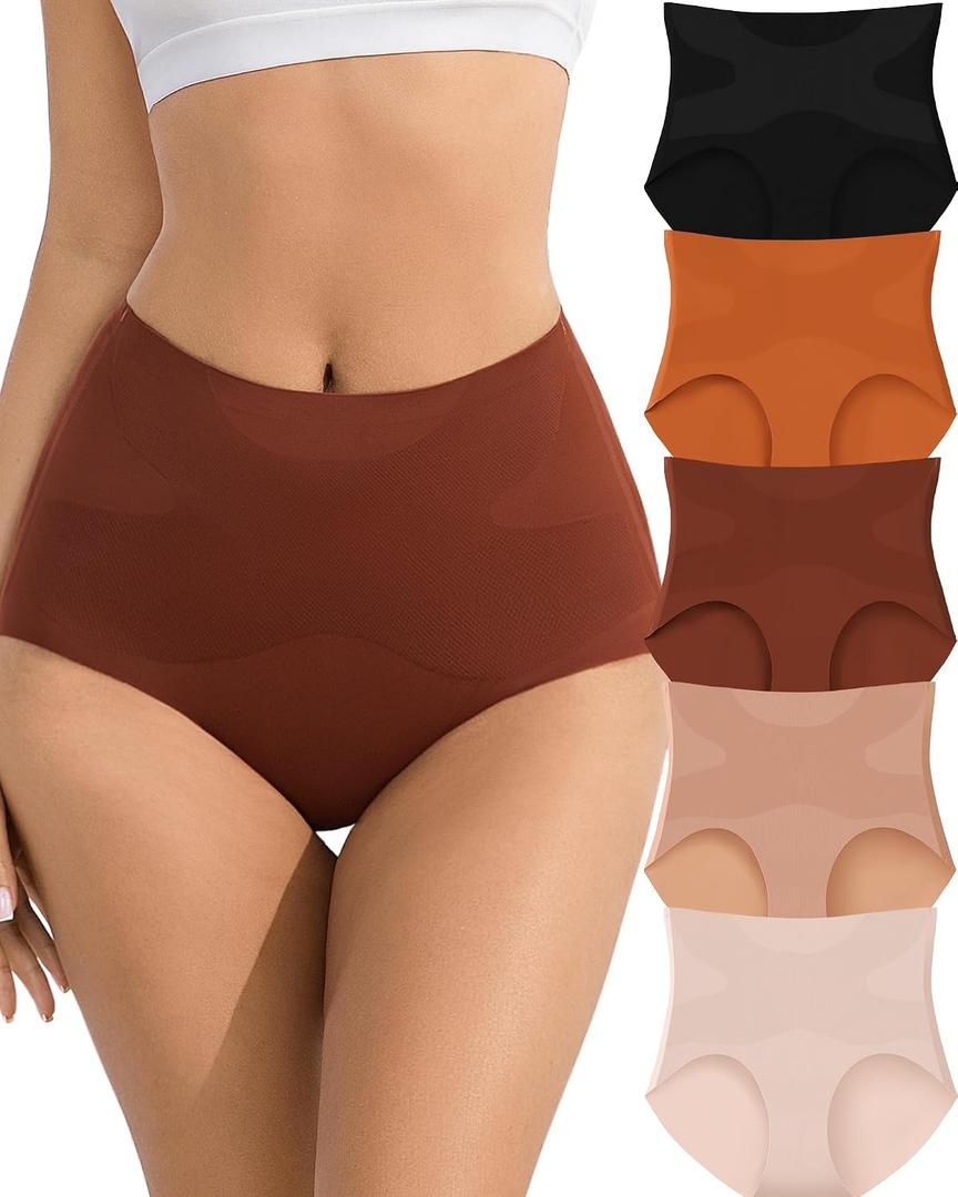 J-pone Tummy Control Underwear for Women Seamless High Waisted Panties No Show Stretch Full Coverage Tagless Briefs, 5 Pack (M)