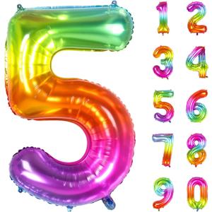 Number Balloon | Number 5 Balloon for 5th Rainbow Birthday Decorations | Giant Multicolor Mylar 5 Balloon Number - 40 Inch | Big Foil Colorful 5 Birthday Balloon for Anniversary Party Supplies Favors