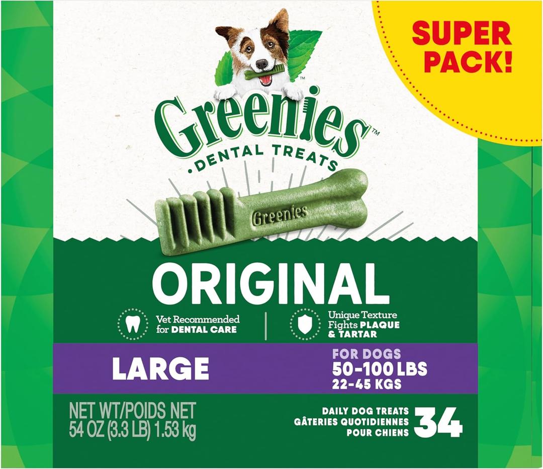 Greenies Original Large Dental Dog Treats, 54 oz. Pack (34 Treats) (EXP 09/26/26)