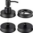 Mason Jar Bathroom Accessories Lids Set(4pcs) - Jars Not Included - Soap Dispenser,Toothbrush Holder, Apothecary Jars Lids for Regular Mouth Mason Jars - Rustproof Stainless SteelBlack