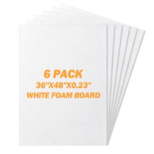 6 Pack White Foam Board, 36 X 48 Inch Double-Sided Acid-Free Foam Core Board, 0.23” Thick Large Poster Board for Offices and School Projects, Painting, Signage, Craft Projects