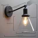 PERMO Industrial Vintage Slope Pole Wall Mount Single Sconce with Funnel Flared Clear Glass Shade Wall Sconce Light Lamp Fixture (Matte Black)