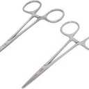 Surgical Mosquito Forceps - Straight and Curved 4" (Silver, Pack of 2) for Medical, Surgical, Clinical, Laboratory Use - Stainless Steel, Reusable, Autoclavable, Precision Tool