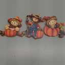 3 Pcs Fall Figurines Home Decor Harvest Scarecrow with Pumpkins Wood Figurines Thanksgiving Wooden Scarecrow Decorations for Fall Thanksgiving Home Office Party Table Decoration Gifts