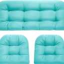 DANGHOOGY Wicker Chair Cushions, Waterproof Outdoor Loveseat Cushions for Patio Furniture, Tufted Wicker Furniture Cushions, 1 Loveseat and 2 U-Shaped Cushions, Teal