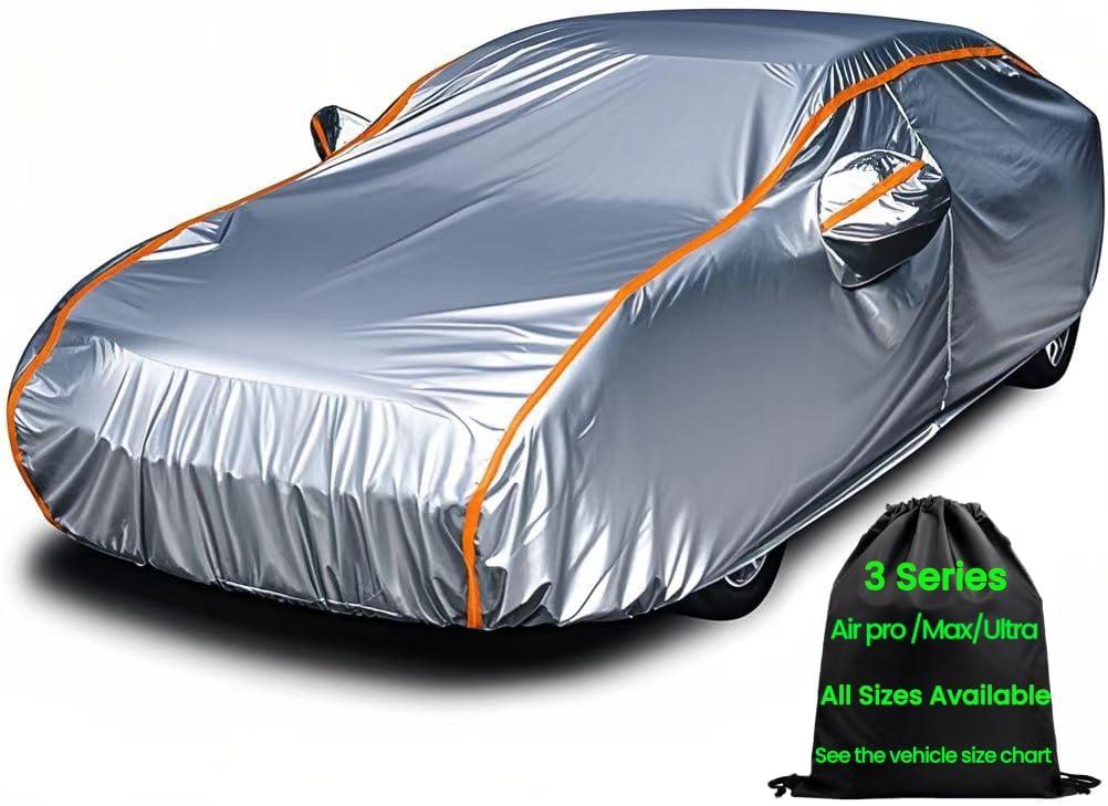 Durability Waterproof All Weather Small Car Cover for Automobiles Sedan Protector Outdoor Car Cover for Automobiles Fit Audi A3 Under 179" (Size 3: Sedan 0 (Up To 178"), Bright Silver(Ultra))