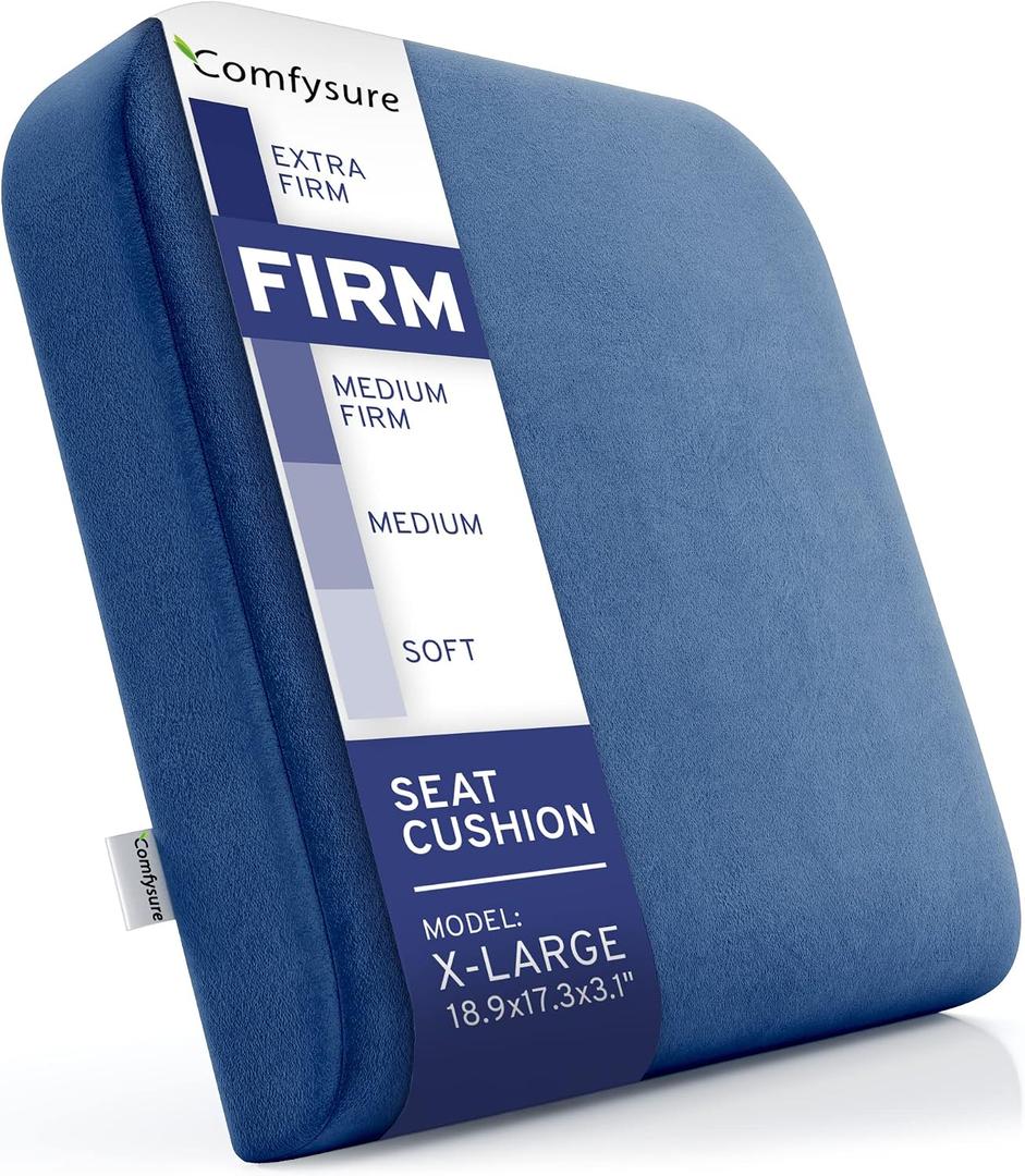 ComfySure Extra Large Wheelchair Seat Cushion - Firm Memory Foam Chair Pad for Wheelchair, Recliner, Office, Car & Bariatric Overweight Users 19x17x3