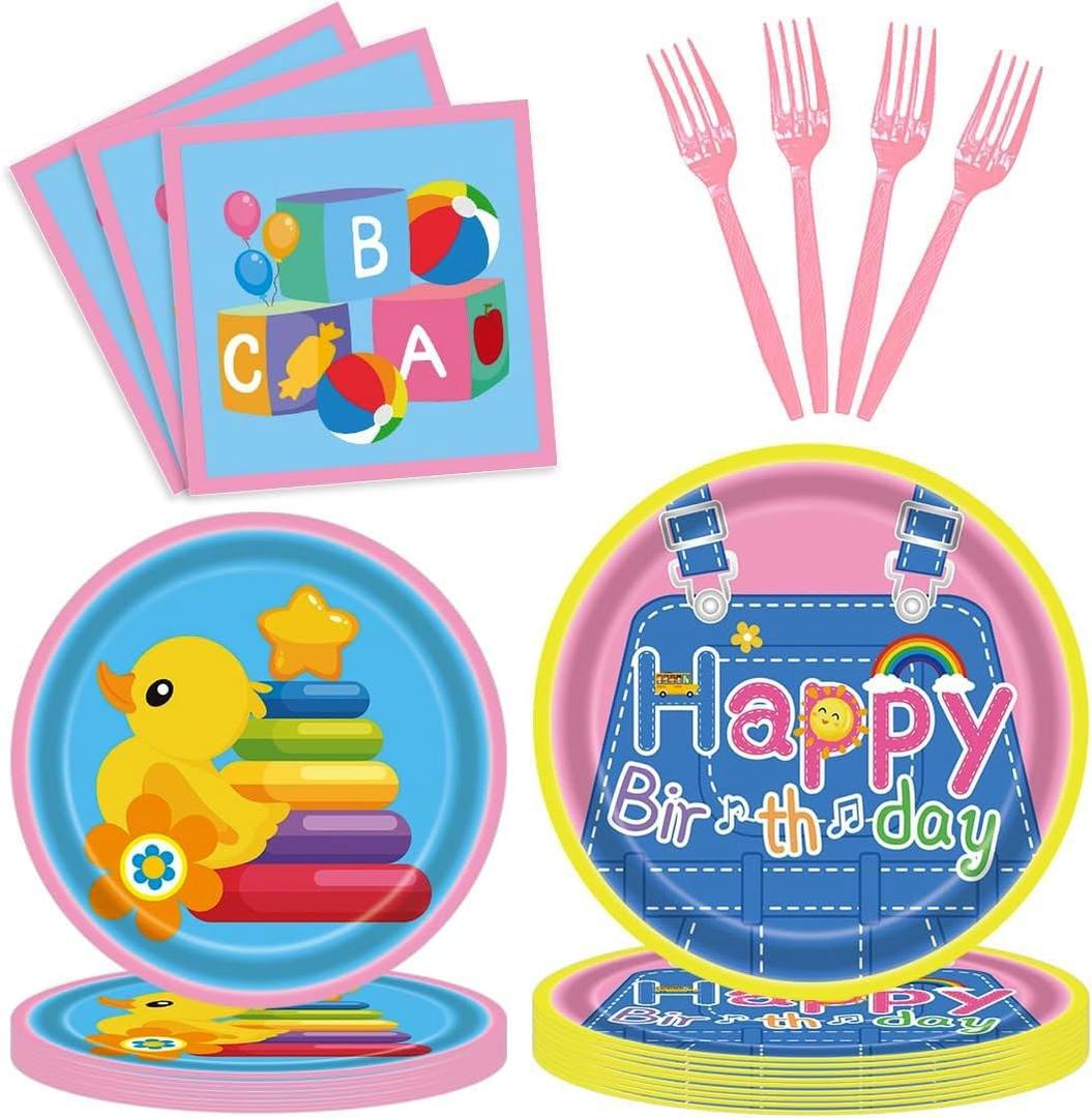 96Pcs Cartoon Teacher Party Decorations for Girls Disposable Tableware Sets Happy Birthday Paper Plates Napkins for 24 Guests Girls Birthday English Teacher Theme Dinnerware Table Party Supplies