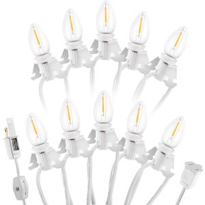 Christmas Village Lights with 10 LED Warm-White Bulb,Decoration for Christmas Village Houses, Snow Village Lights,Pumpkin Crafts Halloween Holiday Decoration,C7 Village Light Cord with Clips
