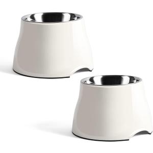 Fluffydream Elevated Dog Bowls, Prevention of Vertebrae Disease, Non-Slip With Stainless Steel Bowl, High Capacity Food Bowls (SnowWhite 2 Packs, L 860ML / 3 Cups)