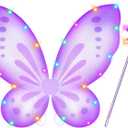 DUDUCOFU Girls Fairy Butterfly Wings with LED Light, Fairy Wings Light Up Star Wands for Girls Kids Women Halloween Dress Up (Purple)