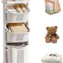 Rolling Laundry Hamper Cart with Wheels, 3 Tier White Laundry Baskets, Clothes Hamper with Portable Storage Baskets for Kitchens, Bathrooms, Bedrooms, Classrooms, Laundry Rooms(75L)