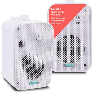 Pyle - Indoor / Outdoor Waterproof Speaker System - 5.25 Inch Pair of Weatherproof Wall/Ceiling Mounted Speakers with Heavy Duty Mesh Covers, 200 Watts RMS, Universal Mount - PDWR40W (White)