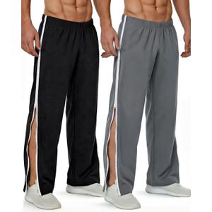 Wovnet 2 Pack Men's Post Surgery Pants Tear Away Basketball Sweatpants 2 Side Zippers off Full Open Sweatpant with Pockets(Black，dark Gray, L)