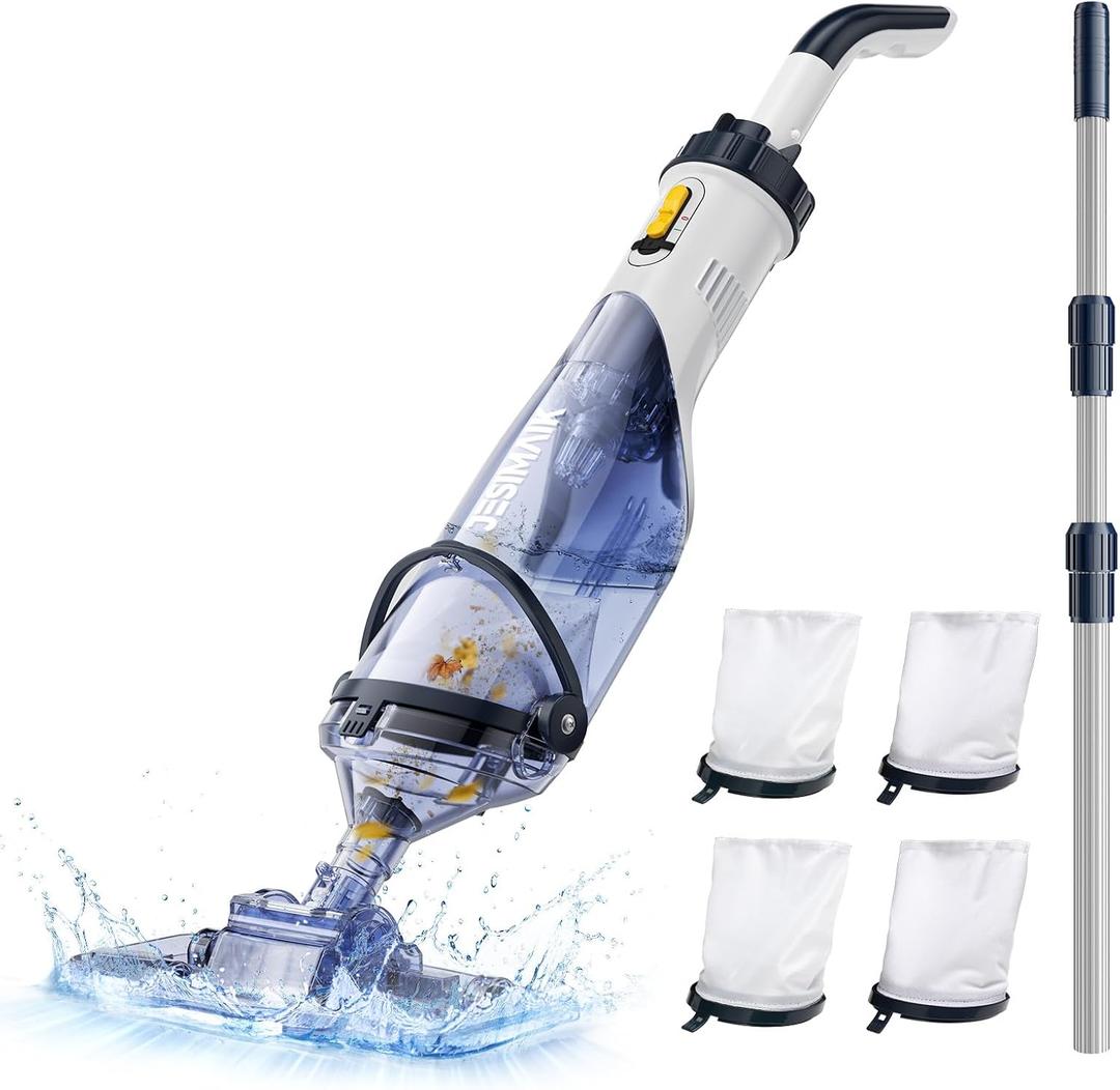 Pool Vacuum for Above Ground Pool, JESIMAIK 18.5 GPM Powerful Suction Handheld Pool Vacuum, 60min Runtime,Telescopic Pole Cordless Pool Vacuum for Above/Inground Pool, Spas, Hot Tubs Cleaning