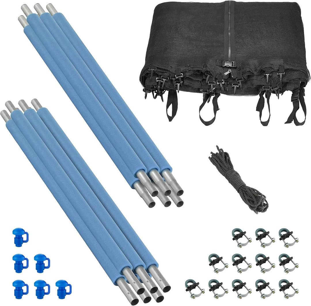 Machrus Upper Bounce Trampoline Safety Enclosure Set for 8 FT 10FT 12FT 13FT 14FT 15FT 16FT Frames - Includes Net, Poles & Hardware - Installs Inside Frame