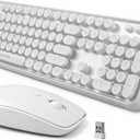 FOPETT Wireless Keyboard and Mouse Combo, 104 Keys Full-Sized 2.4 GHz Round Keycap Colorful Keyboards, USB Receiver Plug and Play, for Windows, Mac, PC, Laptop, Desktop (White)
