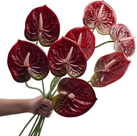 Hanaive 20 Pcs Artificial Anthurium Flowers 23.6 Inch Fake Anthurium Flowers for DIY Vase Bouquets Centerpiece Arrangements Wedding Bridal Shower Party Home Decor (Gradient Red)