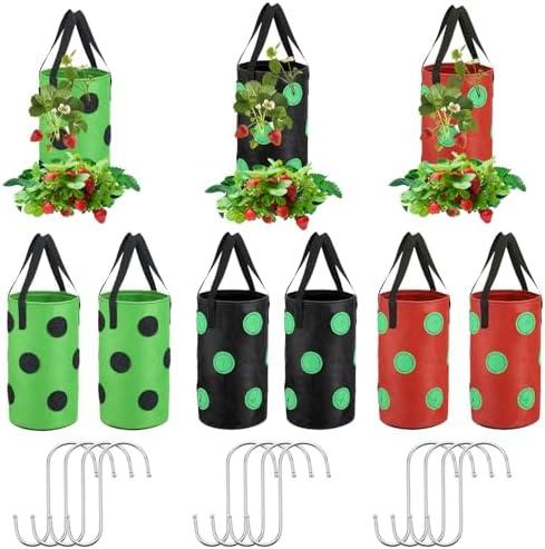 TANEMUDO 9 Pcs Upside Down Tomato Herb Planter Hanging Aeration Strawberry Grow Bags Plant Hanger Vegetable Planting Bags with Hooks Breathable Fabric Planter Bags for House
