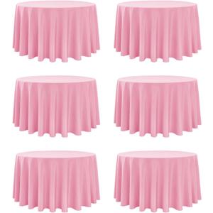6-Pack Pink Round Tablecloths, 120 Inches, Stain-Resistant Polyester for 5-6 Ft Round Tables - Washable Table Covers for Weddings, Banquets, Birthday Parties, Events