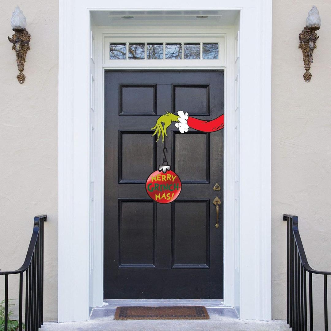 Multicolor Door Decoration - 1 Count - Unique Holiday Cheer Design - Perfect for Indoor & Outdoor Festivities, 23.5", Traditional Grinch