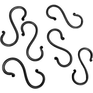 Living Ideas Hand Forged Metal S Hook Set - 6 Pcs Wrought Iron Handmade Black Antique Finish Heavy Duty 3.50 Inches for Hanging Plants, Coffee Mugs, Towels in Kitchen