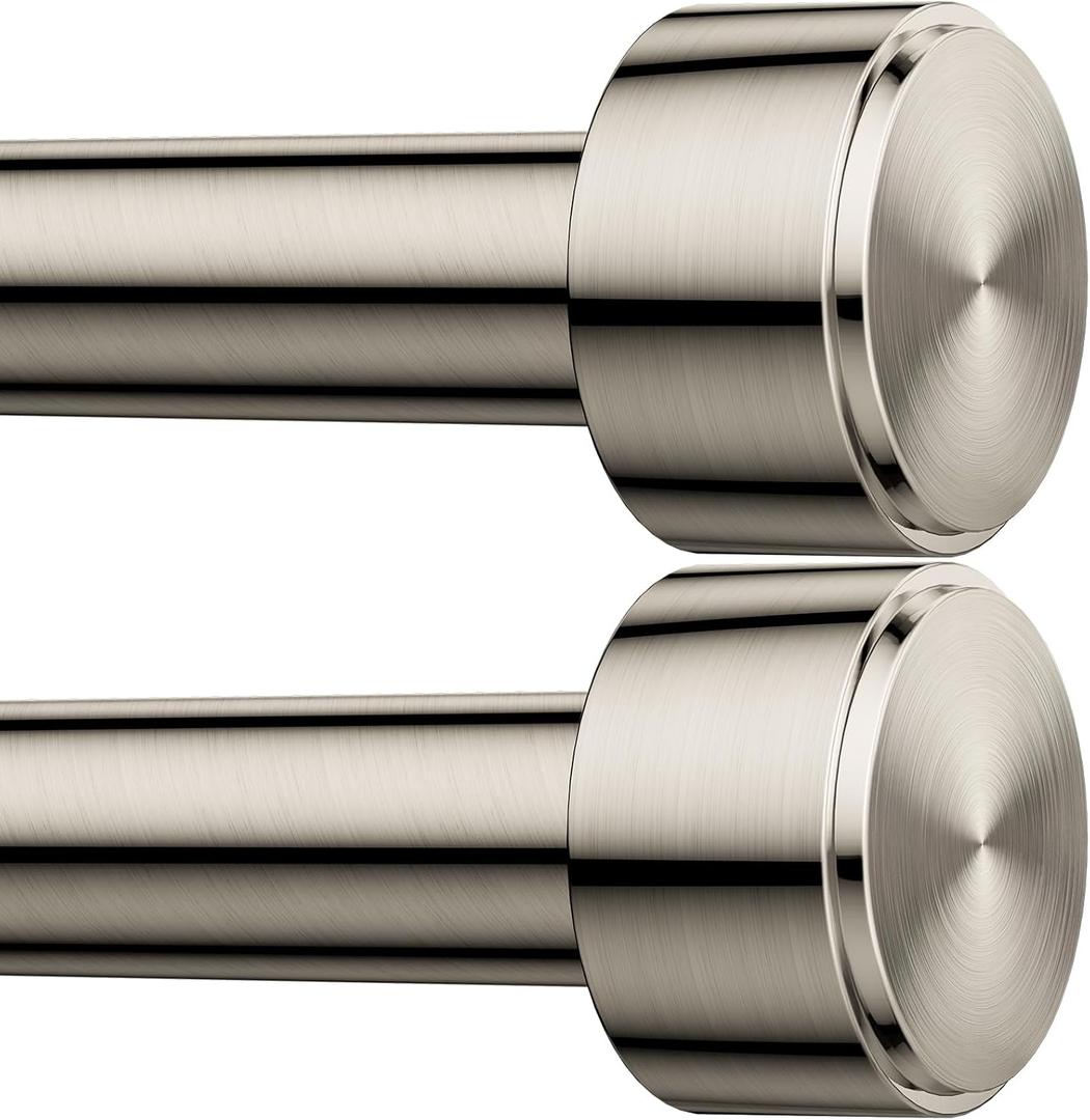 2 Pack Curtain Rods for Windows 32-96 Inch, 1 Inch Adjustable Nickle Curtain Rod Set with Brackets, Easy Install (Nickel)