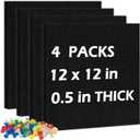 DOLLAR BOSS Felt Cork Board Tiles, 4 Packs 12" x 12" 1/2" Thick Cork Bulletin Board Self Adhesive Acoustic Panels Soundproof Corkboards for Walls with 40 Pushpins for Home Office Kitchen School, Black (4PCS)
