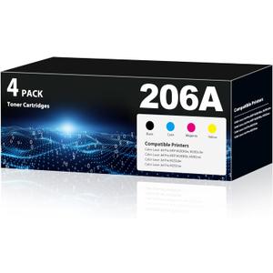 206A Toner Cartridges(with Chip) Pro MFP M283fdw M283cdw Compatible with HP 206A 206X HP206A W2110A Toner Cartridges Set for Color Laserjet Pro MFP M283cdw M283fdw M255dw M255nw Printer(4 Pack) (1Black/1Cyan/1Yellow/1Magenta 206A)